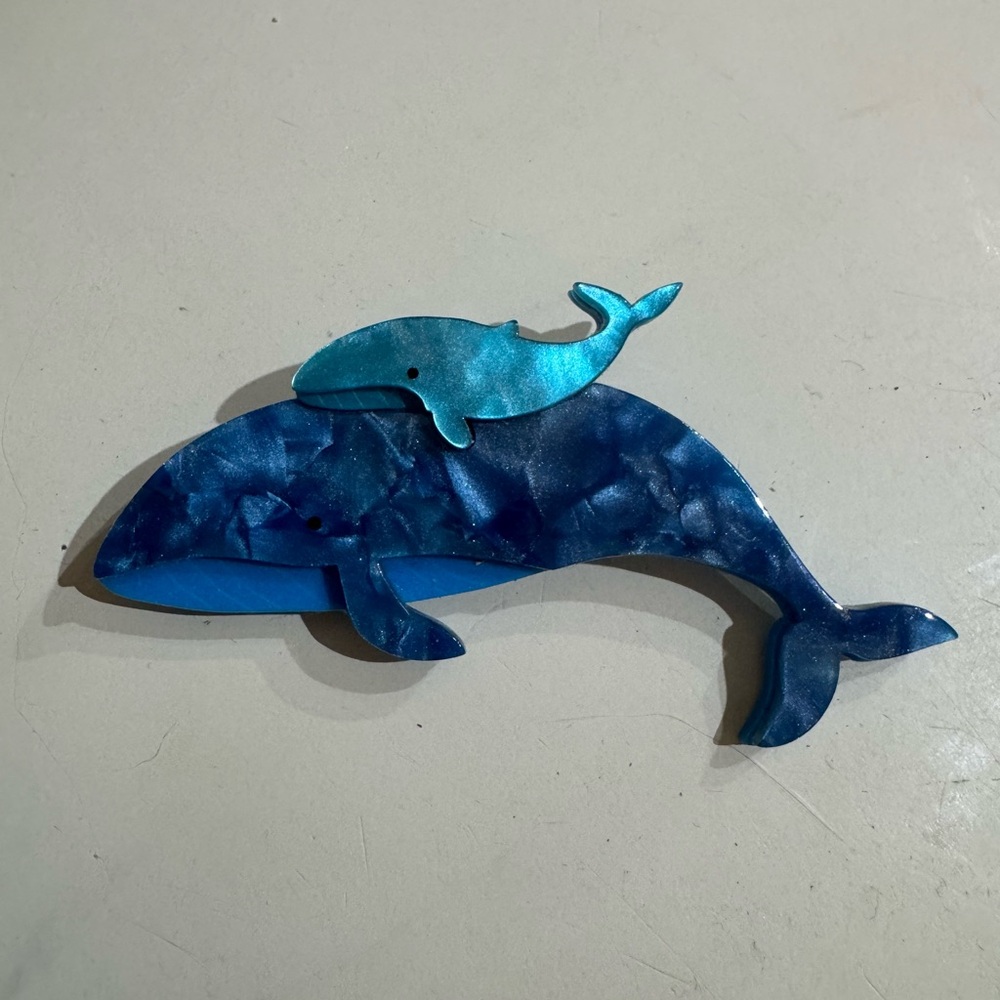 Collectible Blue Whale Mom & Baby Brooch